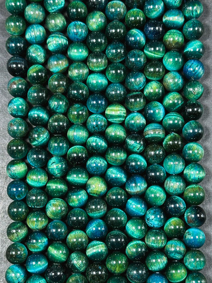 Beautiful Turquoise Green Teal Tiger Eye Gemstone 10mm Round Beads, Gorgeous Turquoise Green Teal Color Tiger Eye Gemstone Beads 15.5"