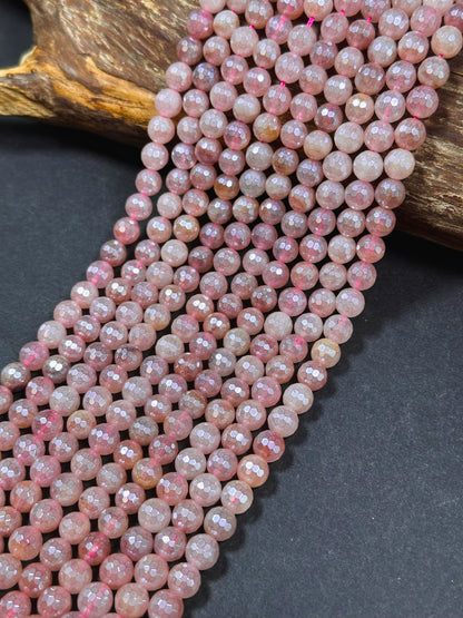 Mystic Natural Strawberry Quartz Gemstone Bead Faceted 6mm 8mm Round Beads, Beautiful Mystic Natural Pink Color Strawberry Quartz Bead 15.5"