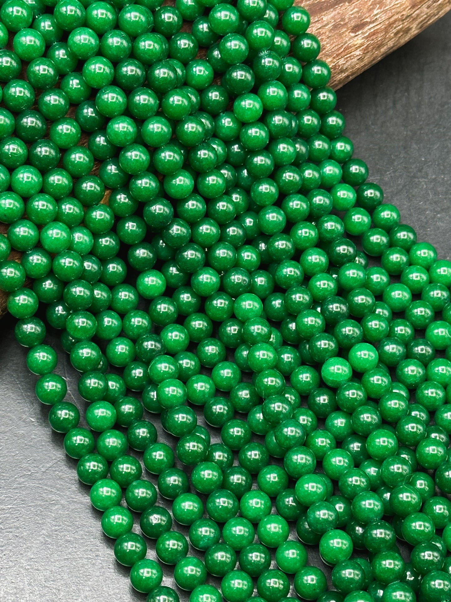 Natural Green Jade Gemstone Bead Smooth 6mm 8mm 10mm Round Beads, Gorgeous Natural Deep Green Color Jade Gemstone Bead Full Strand 15.5"