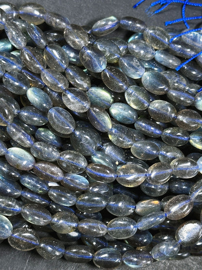 AAA Labradorite Gemstone Bead 11x8mm Oval Shape, Beautiful Natural Gray Color Rainbow Blue Flash Labradorite Excellent Quality Beads 15.5"