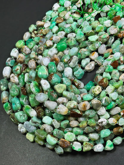 Natural Chrysoprase Gemstone Freeform Pebble Nugget Beads, Beautiful Natural Green Brown Color Great Quality Chrysoprase Full Strand 15.5"