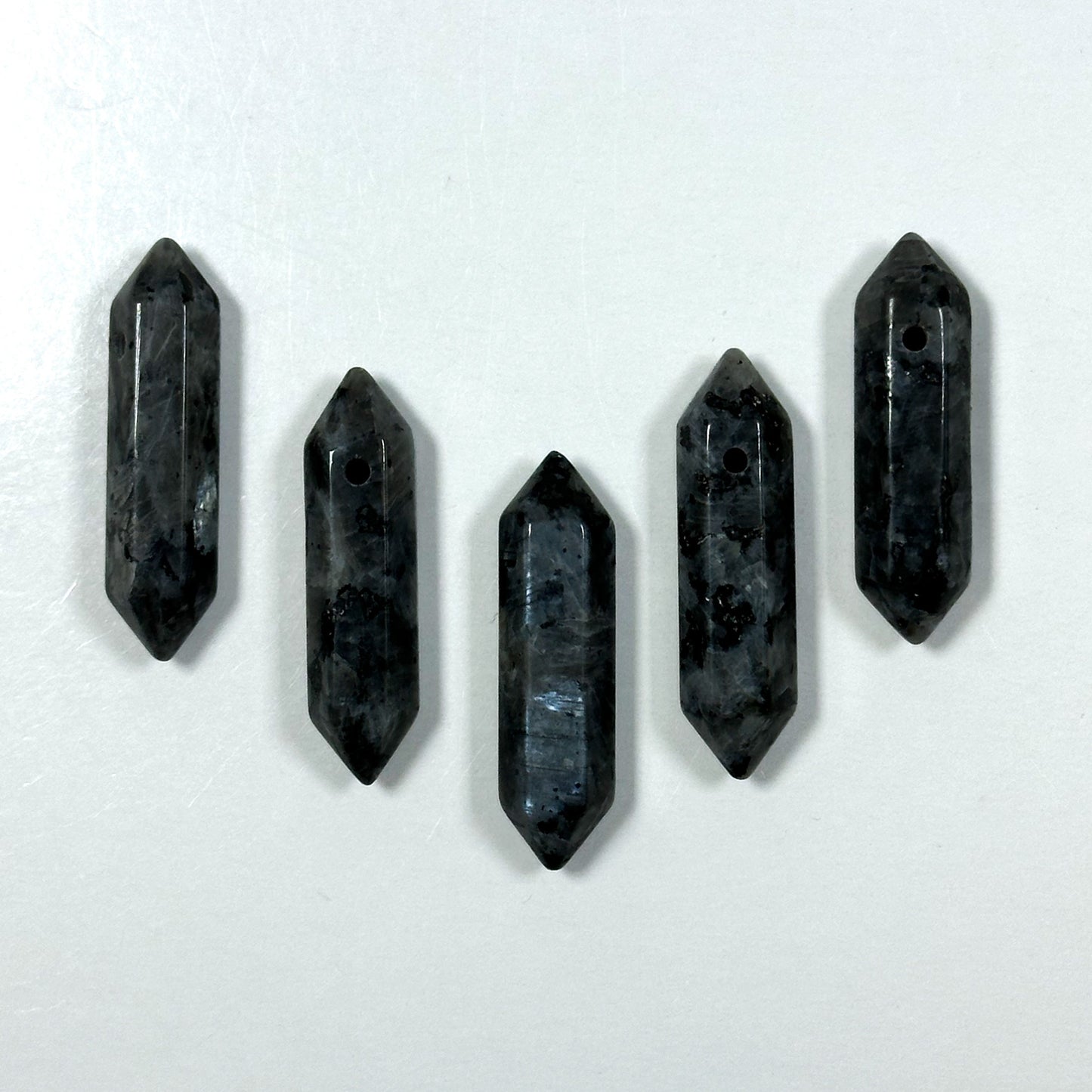 Natural Larvikite Labradorite Gemstone Bead Faceted 32x7mm Double Point Shape Beautiful Natural Black Gray Larvikite Bead Focal Pendant