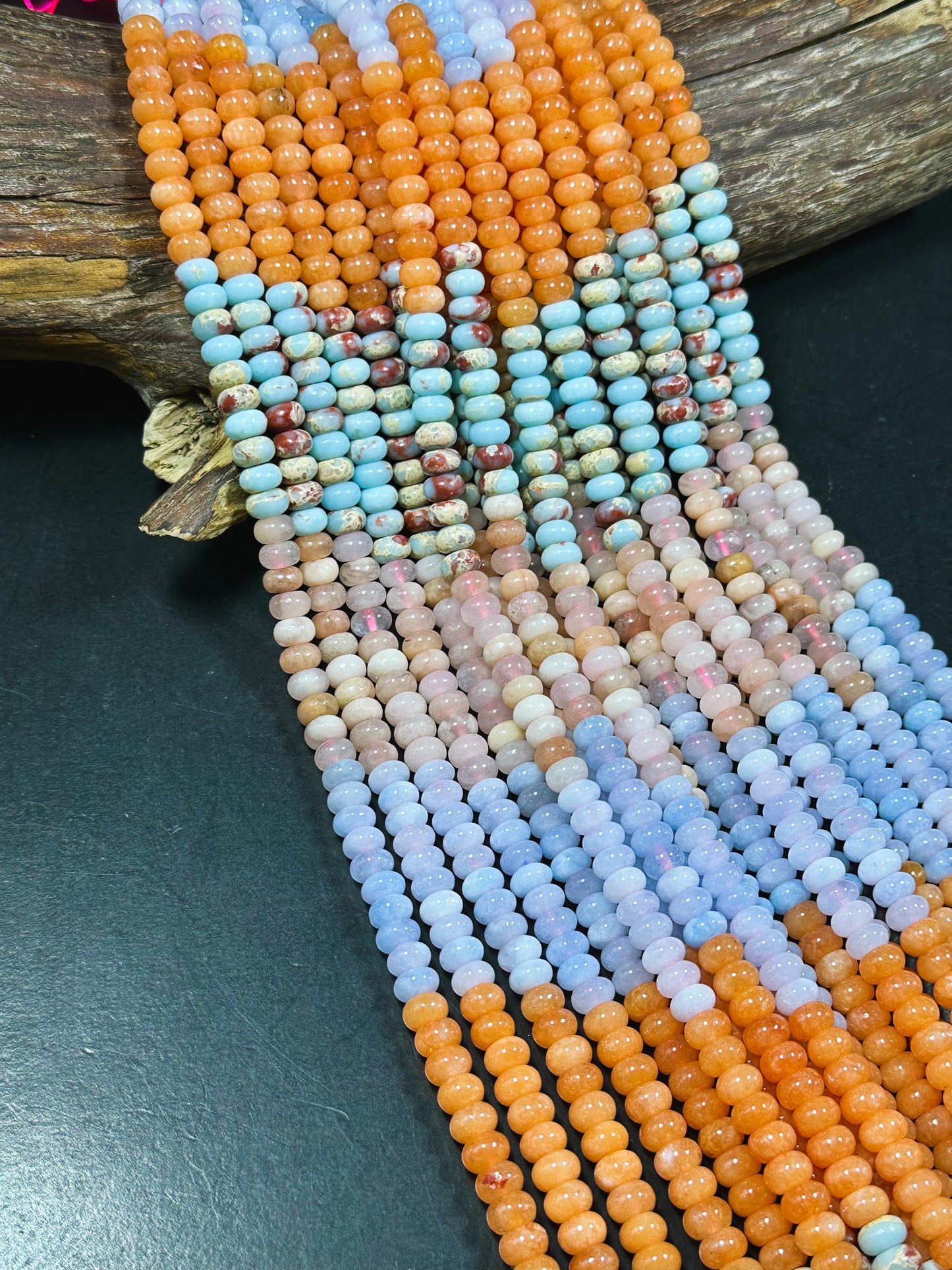 Natural Mixed Gemstone Beads 8x5mm Rondelle Shape, Beautiful Flower Agate Aquamarine Jade Imperial Jasper Gemstone Beads, Full Strand 15.5"