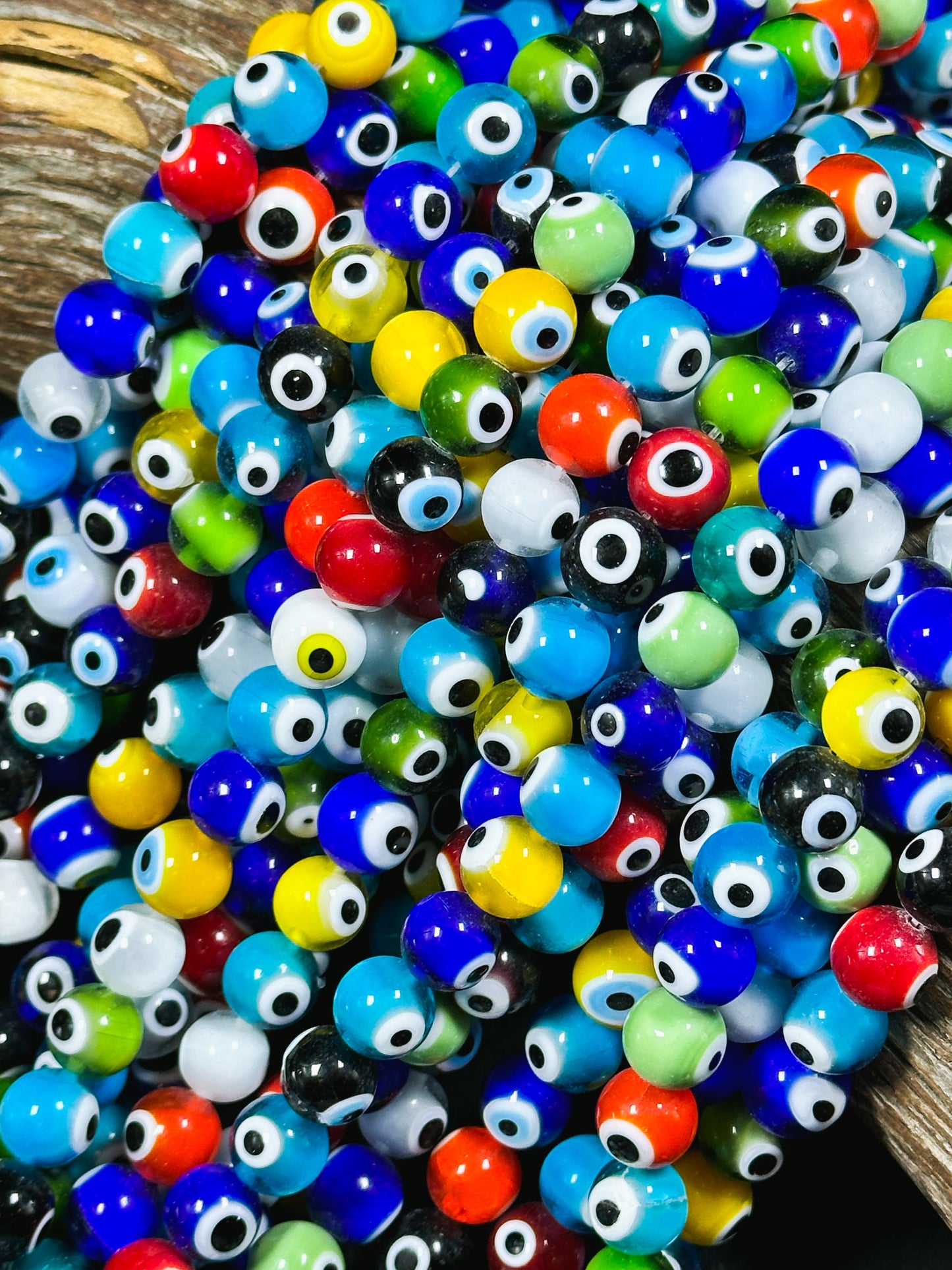 Beautiful Colorful Evil Eye Glass Beads 10mm Round Beads, Beautiful Multicolor Rainbow Evil Eye Amulet Glass Beads, Full Strand Glass Beads