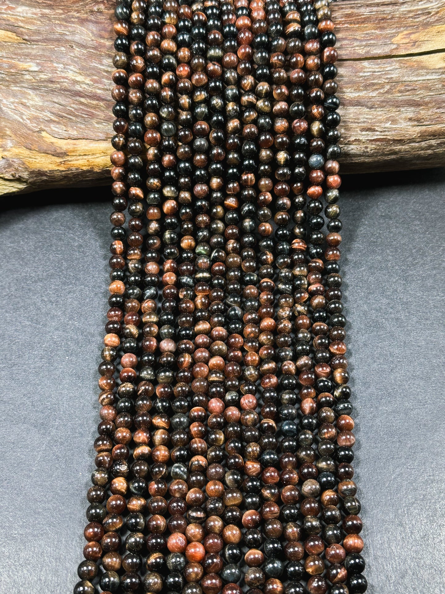 Natural Multicolor Tiger Eye Gemstone 6mm Round Beads, Gorgeous Multicolor Reddish Brown Navy Blue Color Tiger Eye Gemstone Beads 15.5"