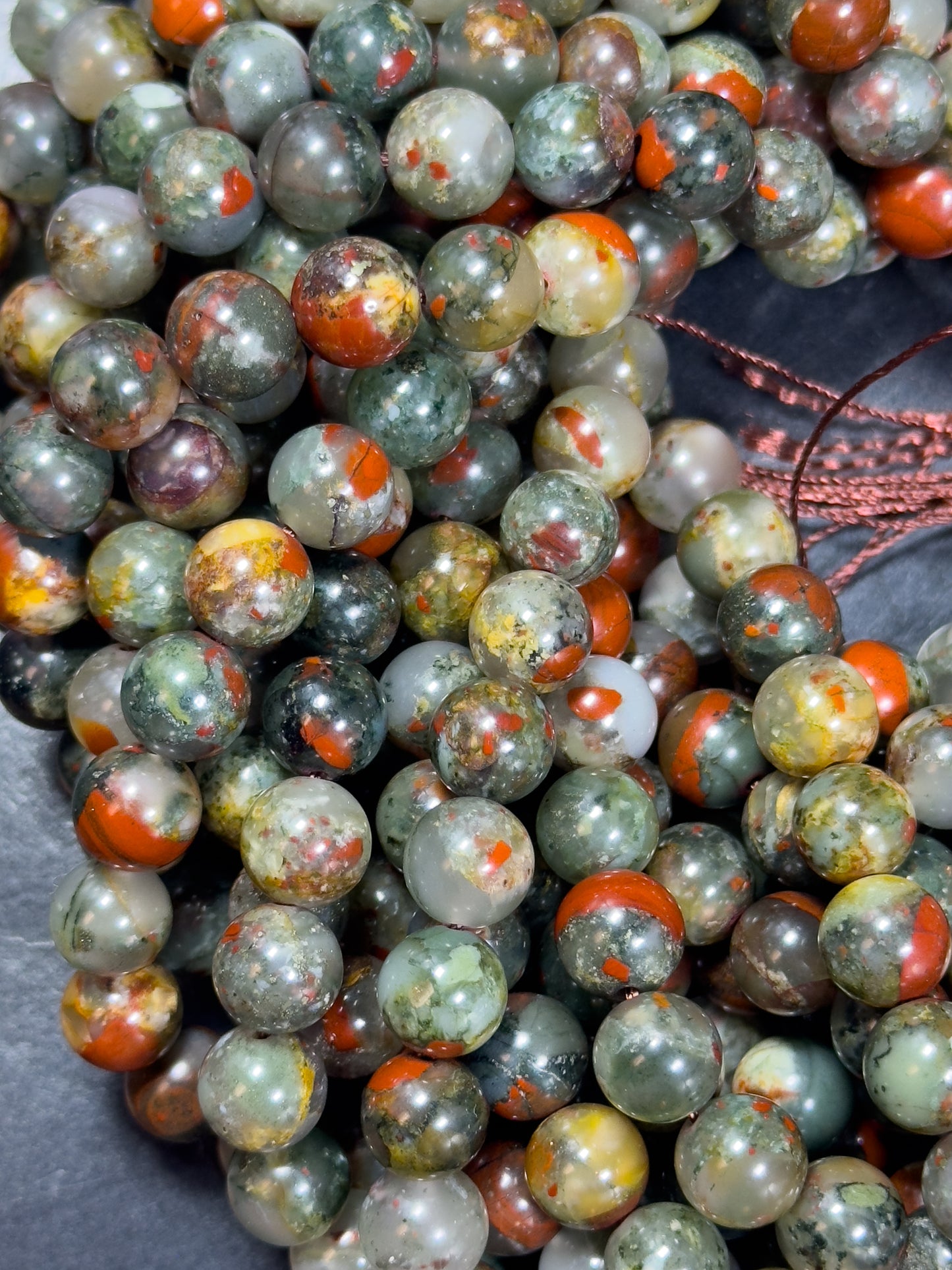 Natural African Bloodstone Gemstone Bead 8mm 10mm 11mm Round Beads, Beautiful Natural Red Gray Green Bloodstone Beads, Great Quality 15.5"