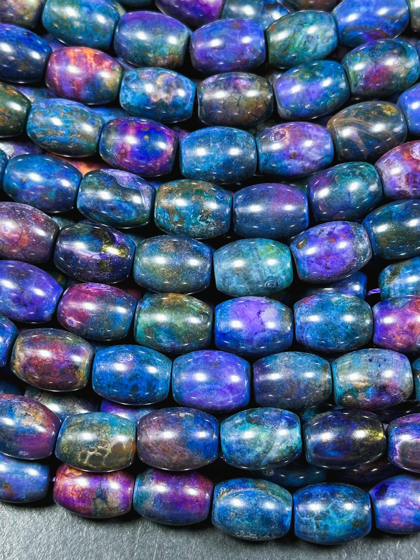 Natural Tibetan Gemstone Bead 13x10mm Barrel Shape Bead, Gorgeous Multicolor Galaxy Purple Blue Color Tibetan Stone Beads, Full Strand 14"