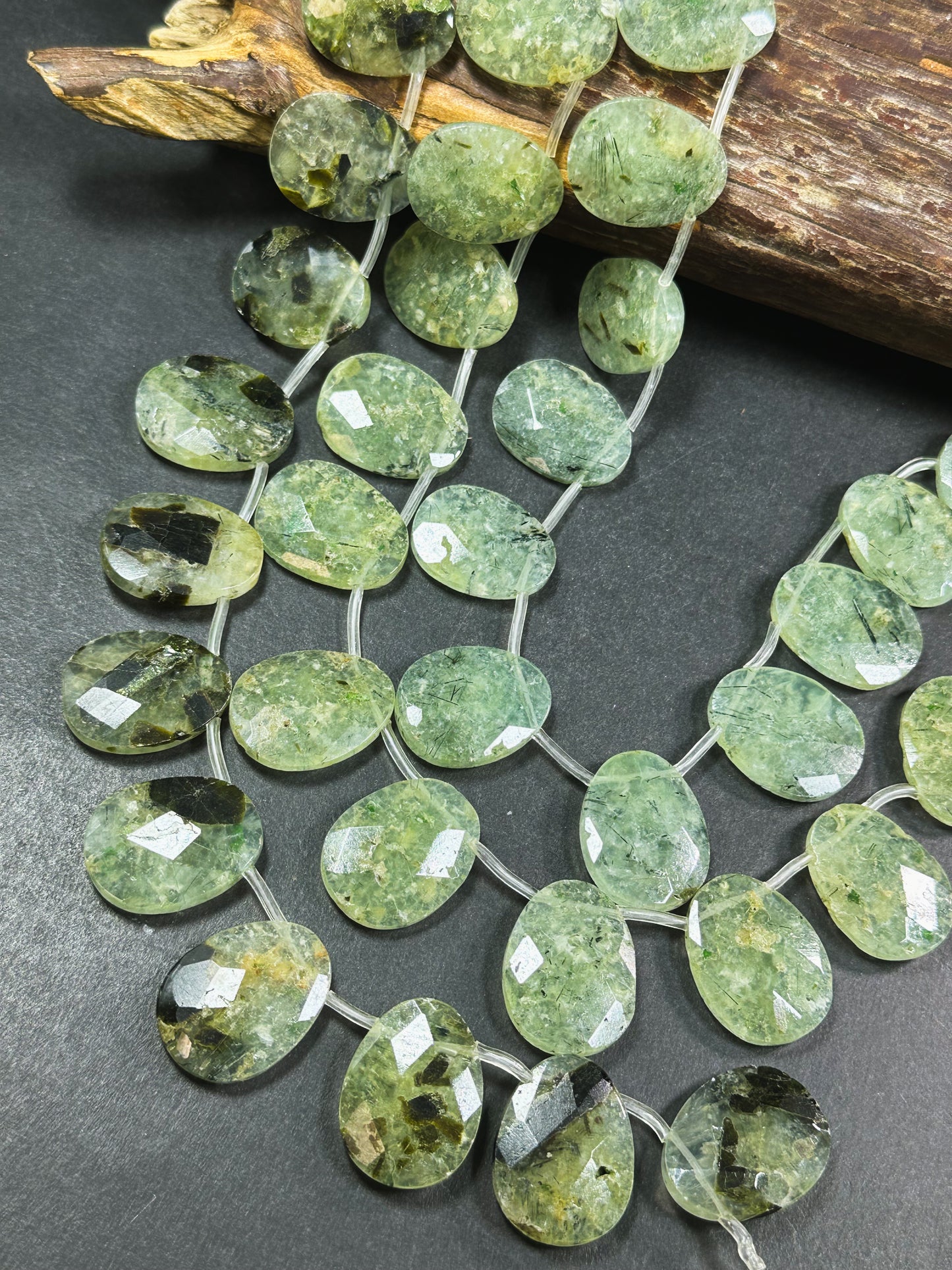 Natural Prehnite Gemstone Bead Faceted 26x19mm Teardrop Shape, Beautiful Natural Green Prehnite w/ Epidote Gemstone Beads, Full Strand 15.5"