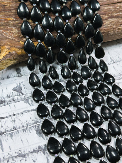 Natural Black Onyx Gemstone Bead 17x13mm Teardrop Shape Bead, Beautiful Natural Black Color Onyx Gemstone Beads, Full Strand 15.5"