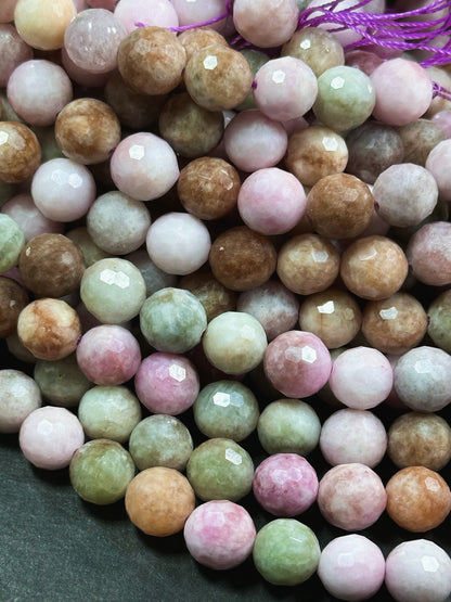 Natural Alashan Chalcedony Gemstone Bead Faceted 6mm 8mm 10mm Round Beads, Beautiful Multicolor Pink Green Brown Color Alxa Stone Bead 15.5"