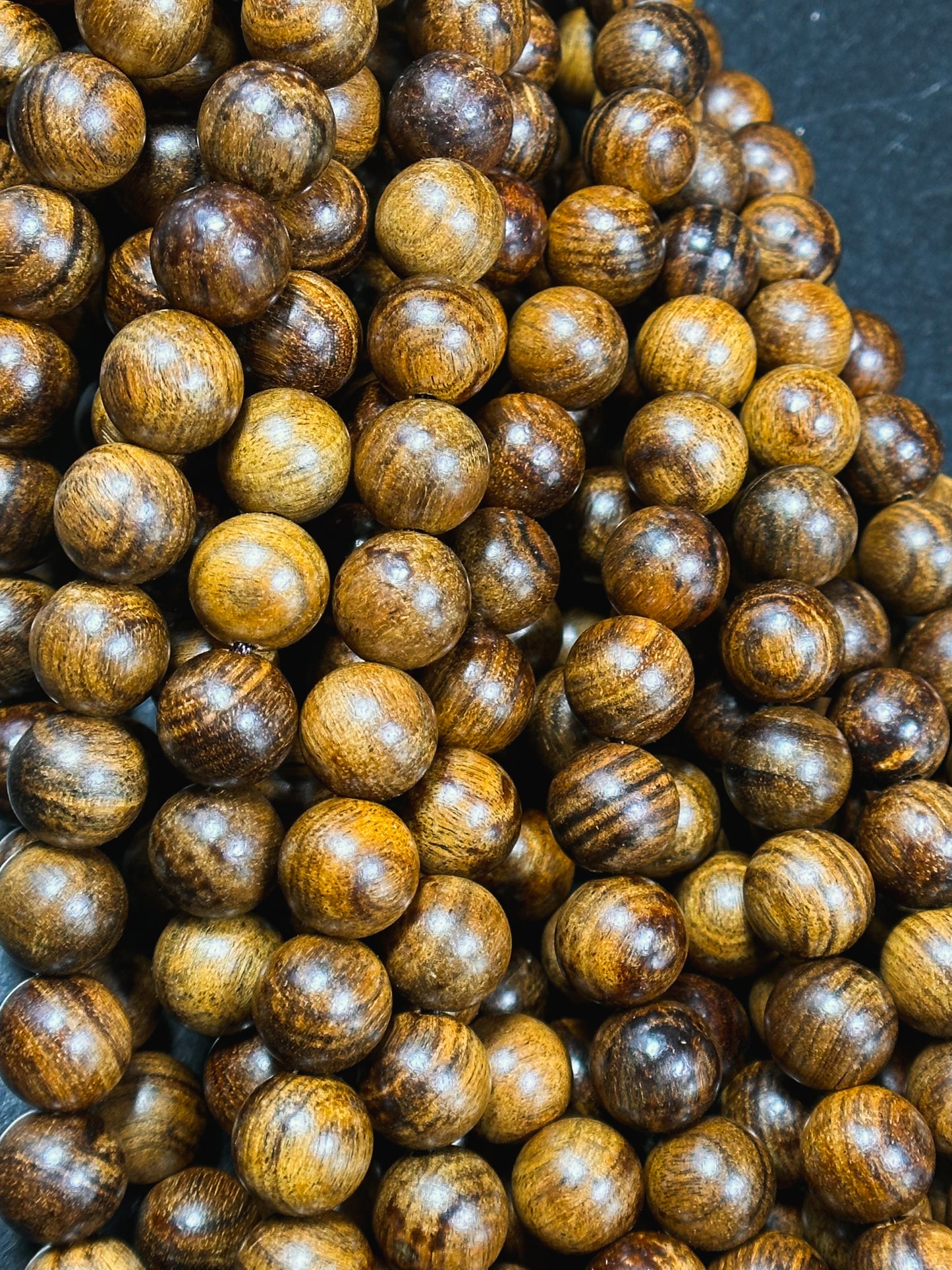 Natural Tiger Skin Sandalwood Beads 6mm 8mm 10mm Round Beads, Natural Brown Aromatic Wood Meditation Prayer Mala Beads Full Strand 15.5"