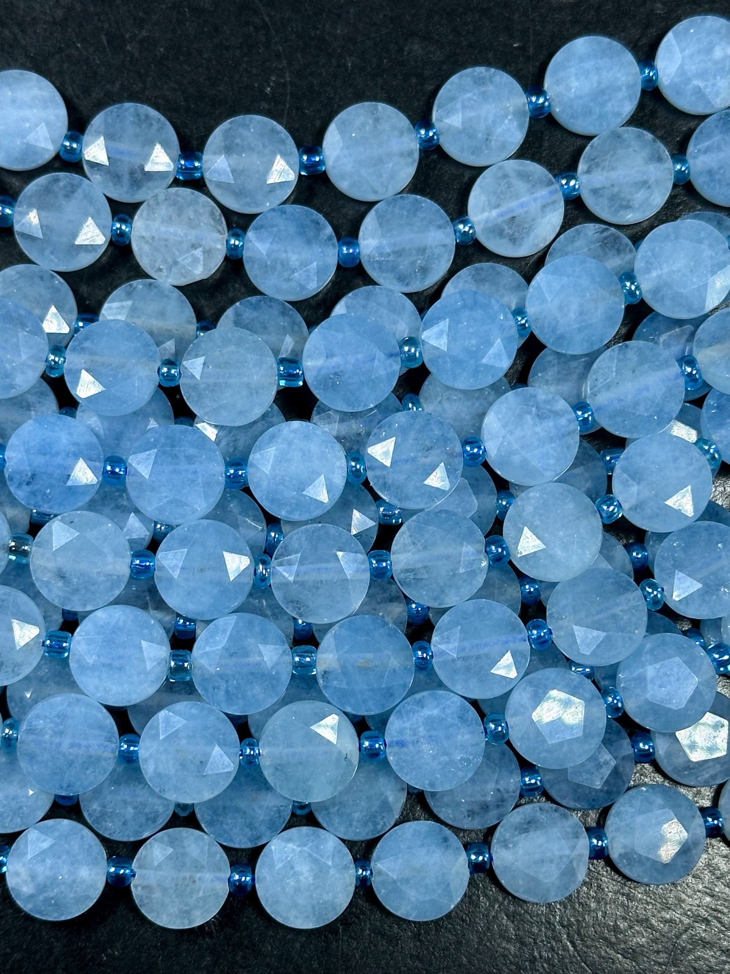 Natural Aquamarine Gemstone Bead Faceted 10mm Coin Shape Bead, Beautiful Natural Blue Color Aquamarine Beads, Great Quality 15.5" Strand