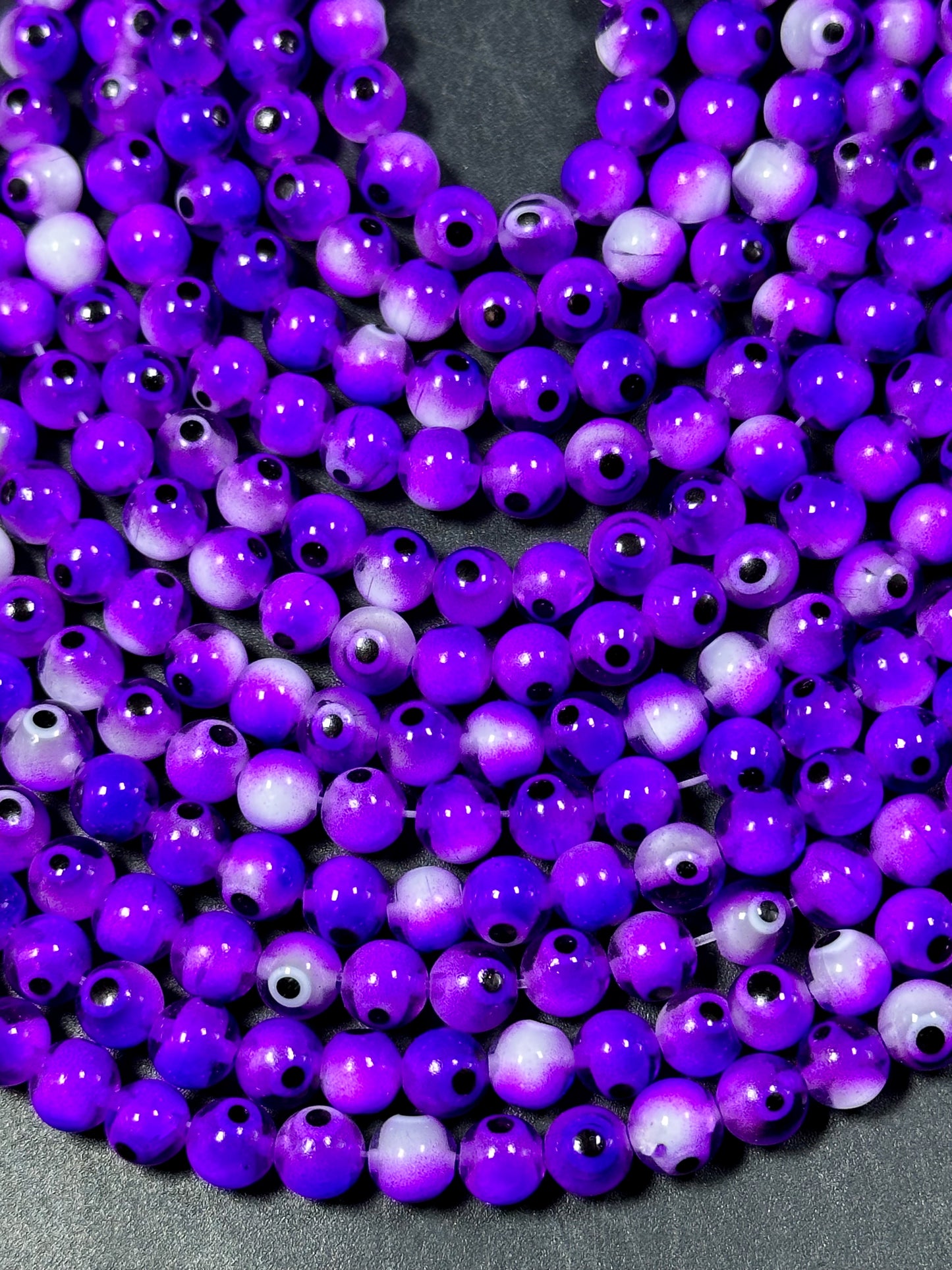 Beautiful Purple Evil Eye Glass Beads 6mm Round Beads, Beautiful Purple Clear Color Evil Eye Amulet Glass Beads, Full Strand Glass Beads