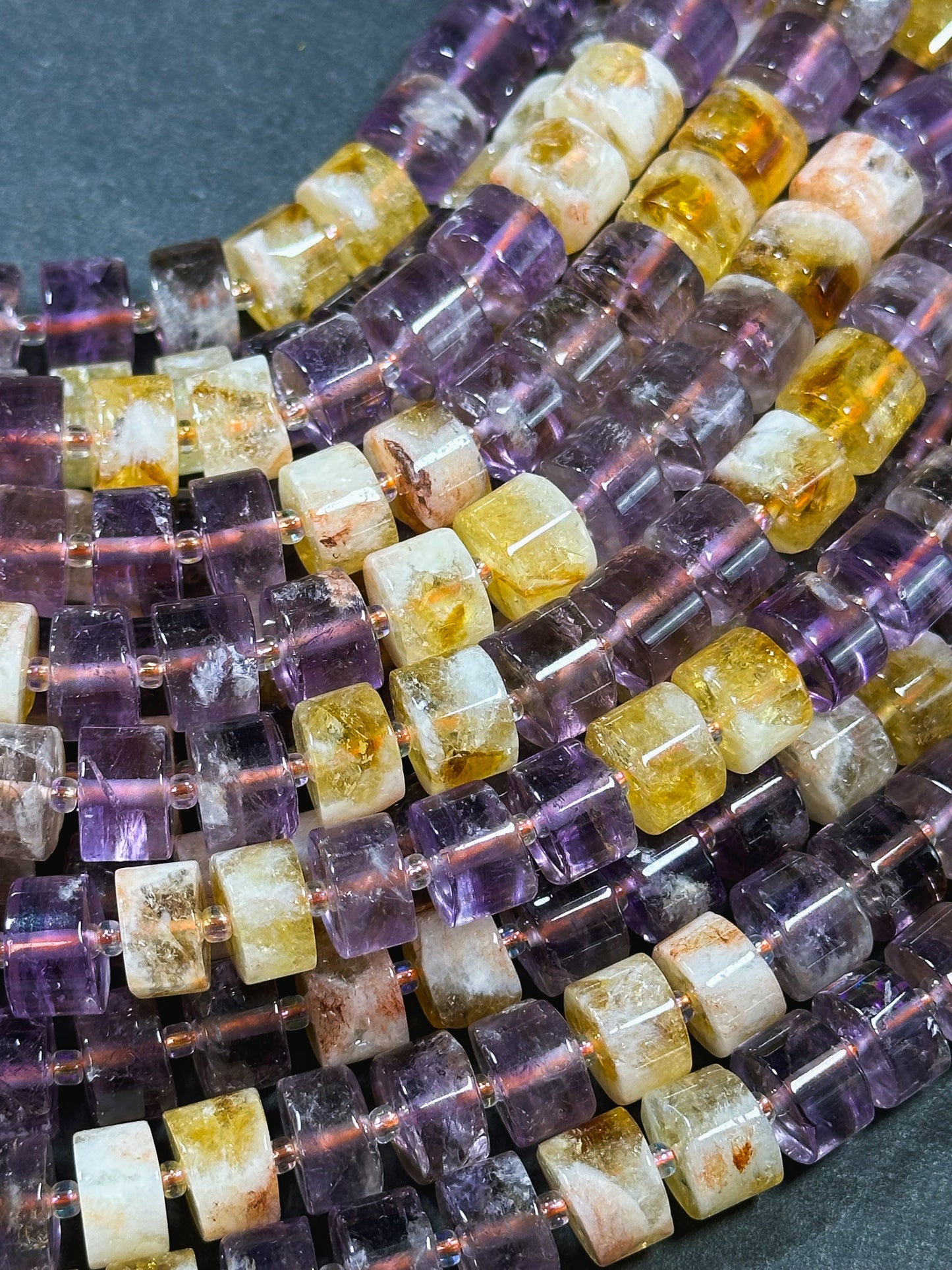 Natural Ametrine Gemstone Beads 11x8mm Cylinder Rondelle Beads, Gorgeous Natural Purple Orange Color Ametrine Beads, Excellent Quality 15.5"