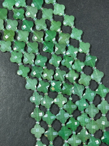 Natural Aventurine Gemstone Bead Faceted 12mm Clover Flower Shape Bead, Gorgeous Natural Green Color Aventurine Stone Beads 15.5" Strand