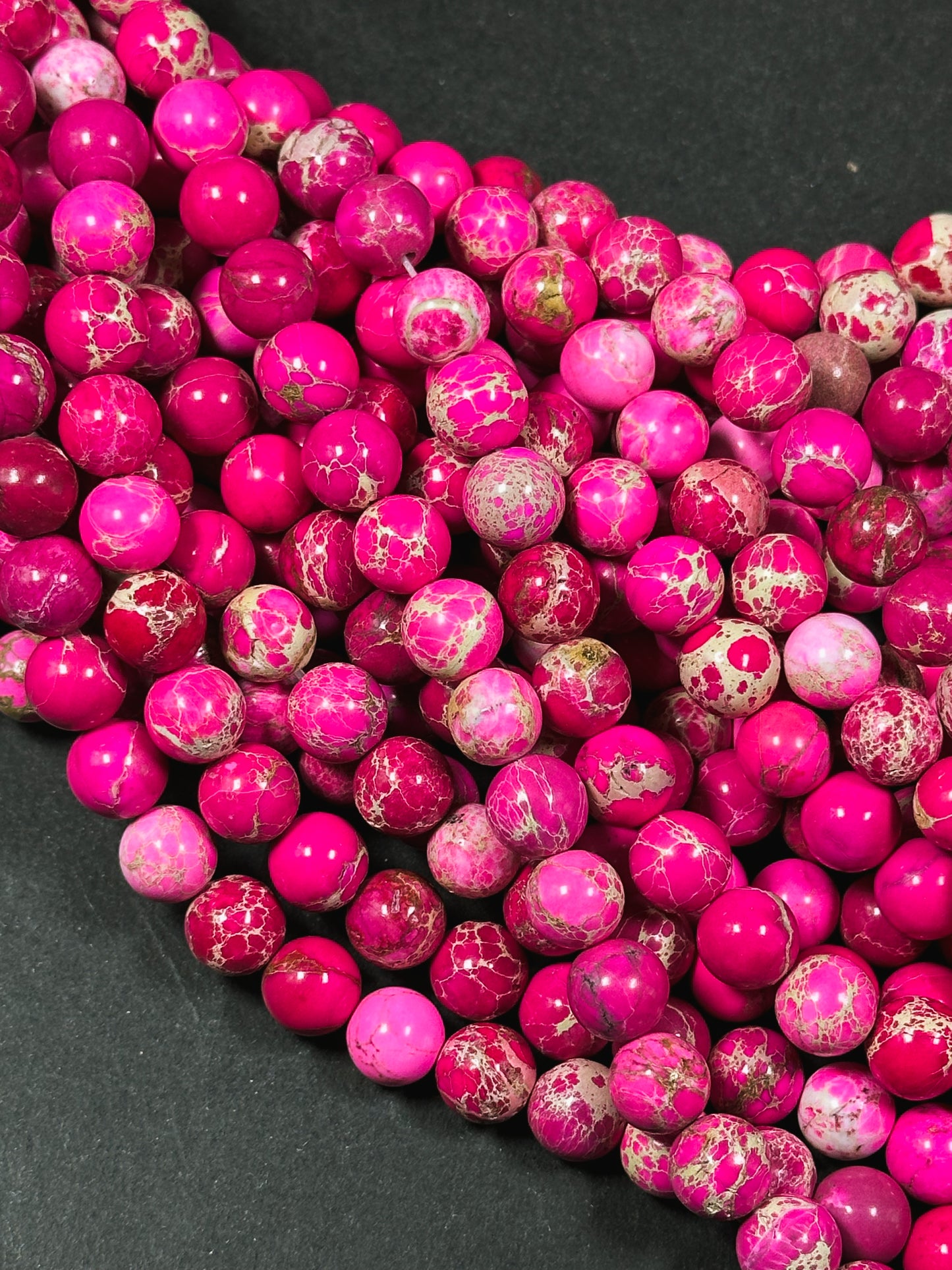 Natural Sea Sediment Jasper Gemstone Bead 4mm 6mm 8mm 10mm Round Beads, Beautiful Hot Pink Color Imperial Jasper Bead Full Strand 15.5"