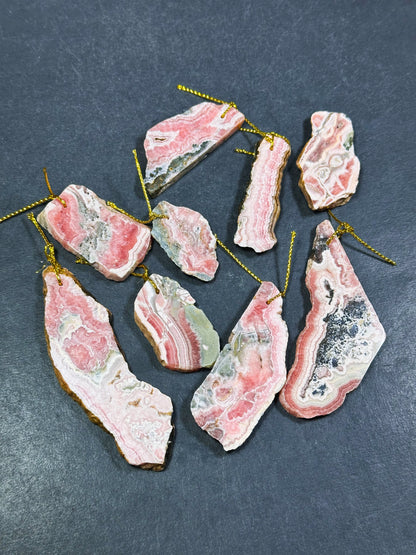 Natural Raw Rhodochrosite Slice Pendant, Freeform Shape Rough Polished Raw Rhodochrosite Pendant Beautiful Natural Pink Rhodochrosite Slices