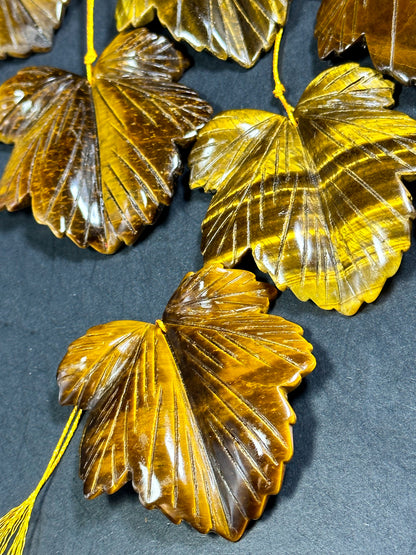 Beautiful Natural Hand Carved Tiger Eye Gemstone Pendant 58mm Maple Leaf Shape, Gorgeous Natural Golden Brown Color Loose Tiger Eye Pendant