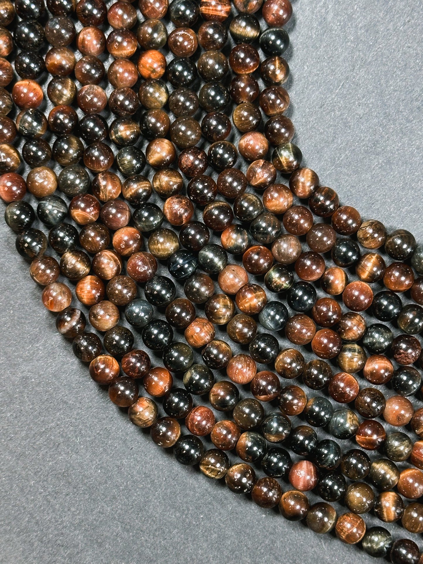 Natural Multicolor Tiger Eye Gemstone 6mm Round Beads, Gorgeous Multicolor Reddish Brown Navy Blue Color Tiger Eye Gemstone Beads 15.5"