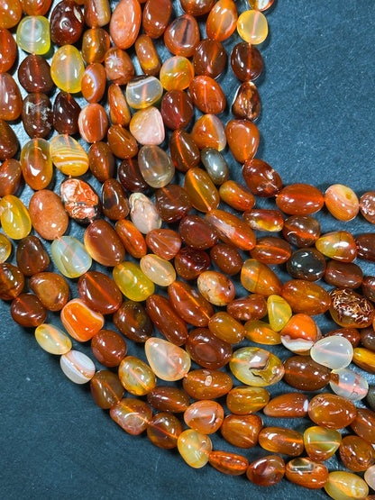 Natural Carnelian Gemstone Bead Freeform Pebble Shape Bead, Beautiful Natural Red Orange Color Carnelian Bead, Great Quality 15.5" Strand