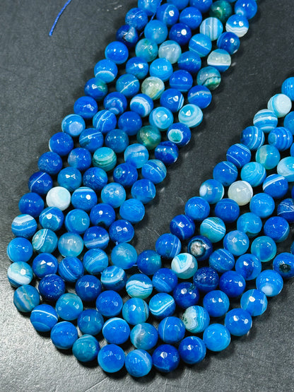 NATURAL Botswana Agate Gemstone Bead Faceted 6mm 8mm 10mm 12mm Round Beads, Beautiful Blue Color Gemstone Bead Full Strand 15.5"