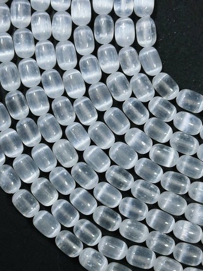 Natural Selenite Gemstone Bead 12x8mm Tube Shape Bead, Beautiful Natural White Color Selenite Gemstone Bead, Great Quality Full Strand 15.5"