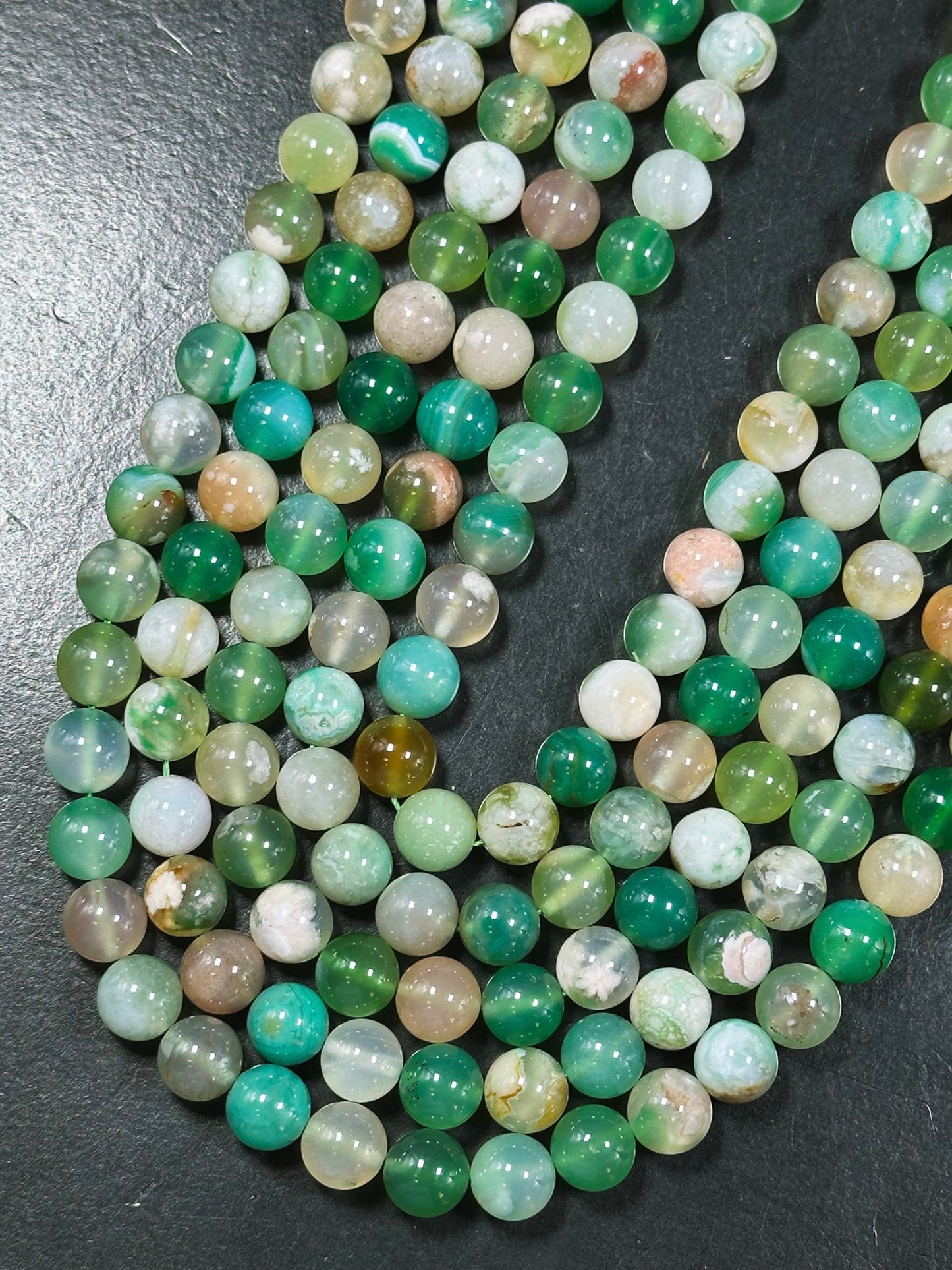 AAA Natural Green Blossom Flower Agate 6mm 8mm 10mm Round Beads, Beautiful Green Beige Color Flower Agate Beads, Excellent Quality Full Strand 15.5"