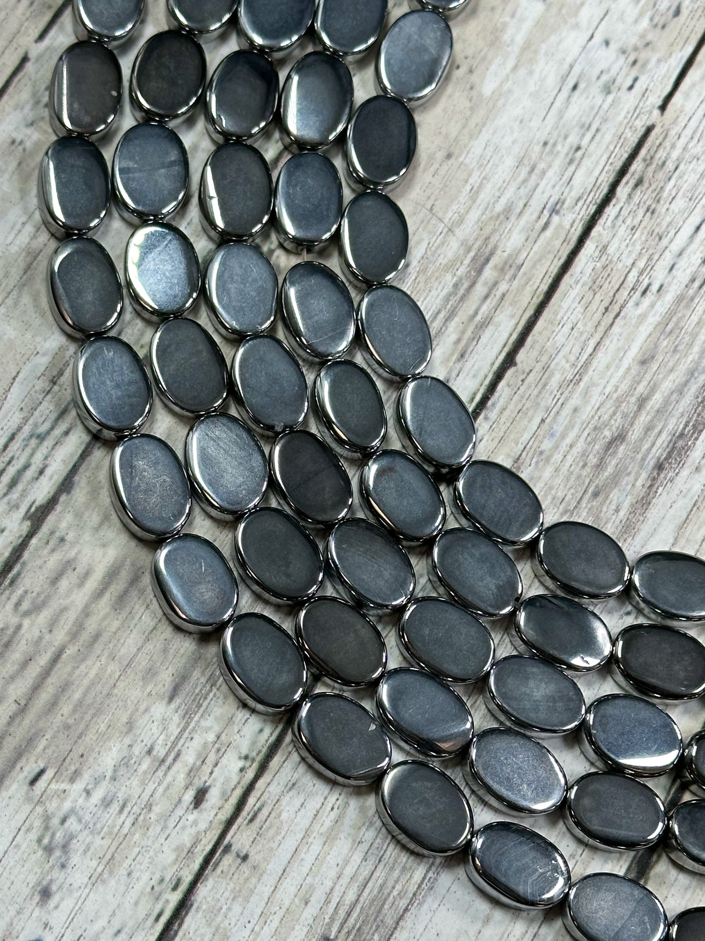 Natural Hematite Gemstone Bead 14x10mm Oval Shape Bead, Beautiful Metallic Gray Color Hematite Gemstone Beads, Full Strand 15.5"