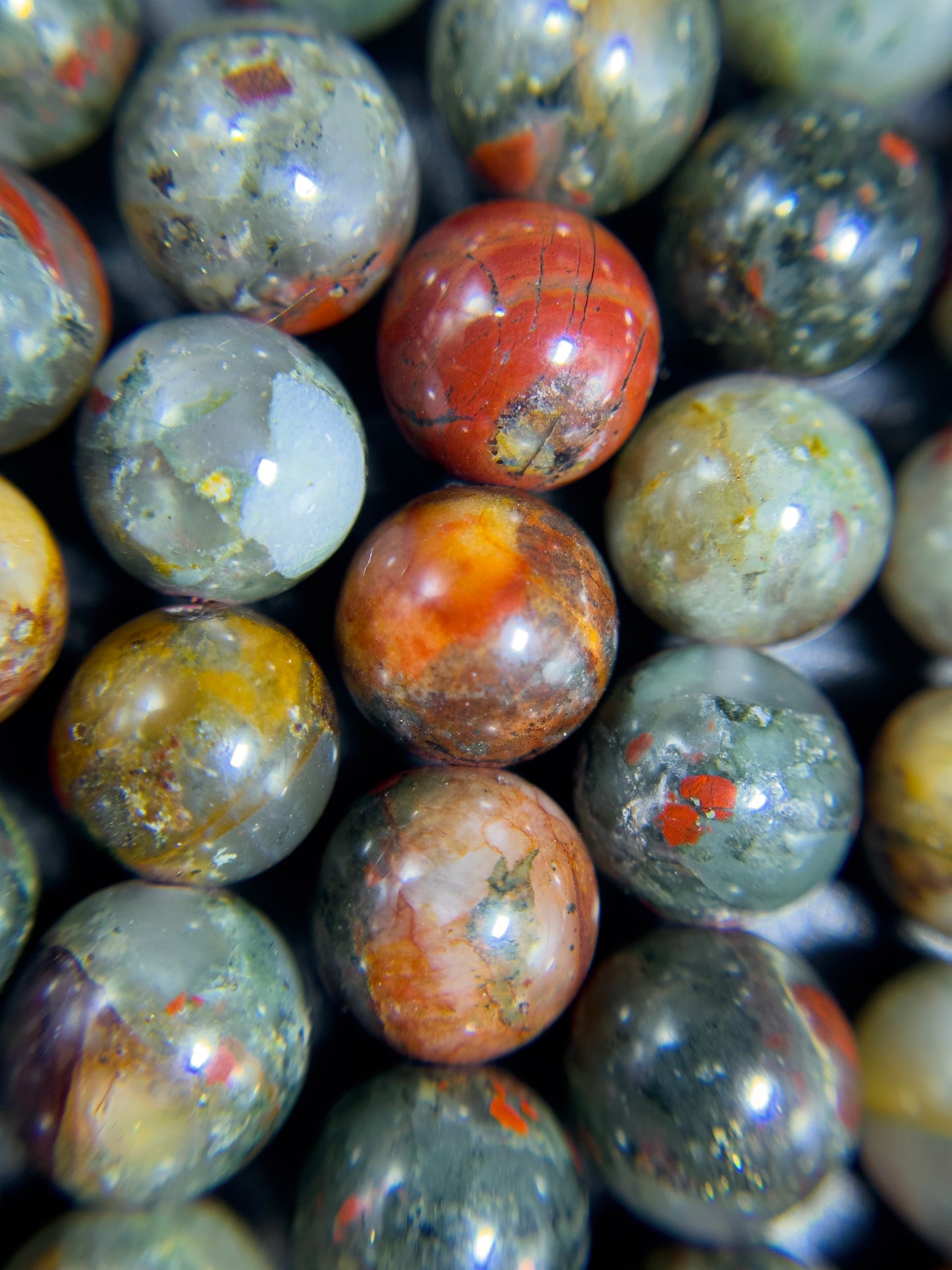 Natural African Bloodstone Gemstone Bead 8mm 10mm 11mm Round Beads, Beautiful Natural Red Gray Green Bloodstone Beads, Great Quality 15.5"