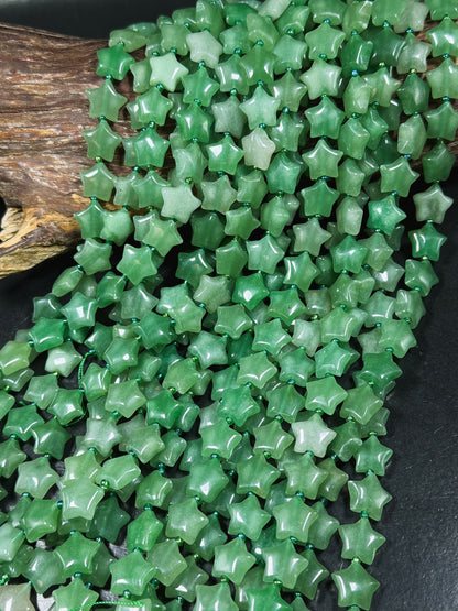 Natural Aventurine Gemstone Bead 15mm Star Shape Bead, Beautiful Natural Green Jade Color Aventurine Beads Great Quality Full Strand 15.5"