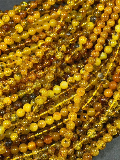 Natural Amber Baltic Gold Gemstone Bead 6mm Round Beads, Gorgeous Natural Amber Golden Orange-Yellow Color Beads, Excellent Quality Full Strand 15.5"