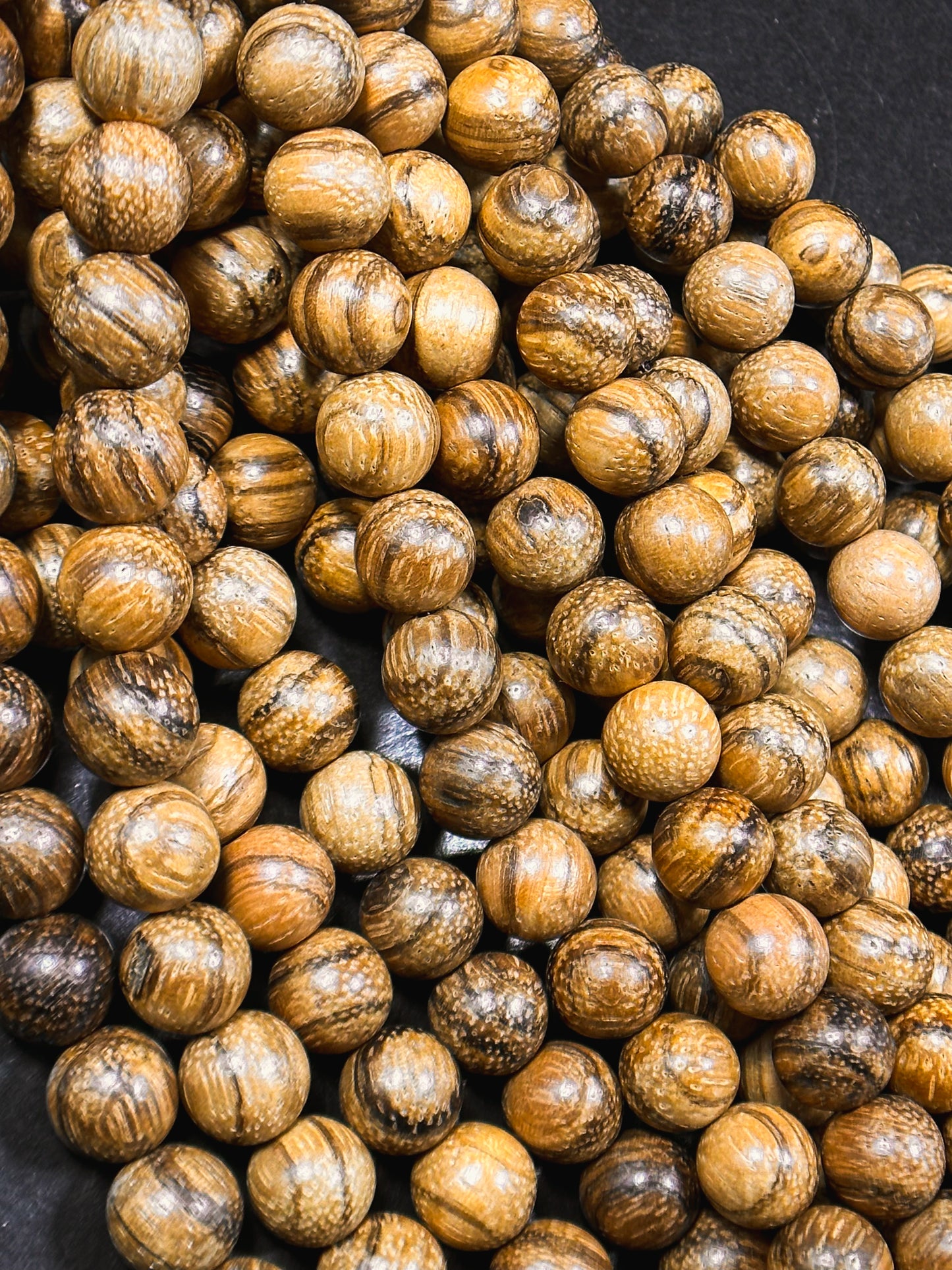 Natural Tiger Skin Sandalwood Beads 8mm 10mm Round Beads, Natural Light Brown Aromatic Wood Meditation Prayer Mala Beads Full Strand 15.5"