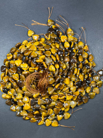 Natural Tiger Eye Gemstone Bead 10mm 14mm Heart Shape Bead, Beautiful Natural Golden Brown Color Tiger Eye, Great Quality Full Strand 15.5"