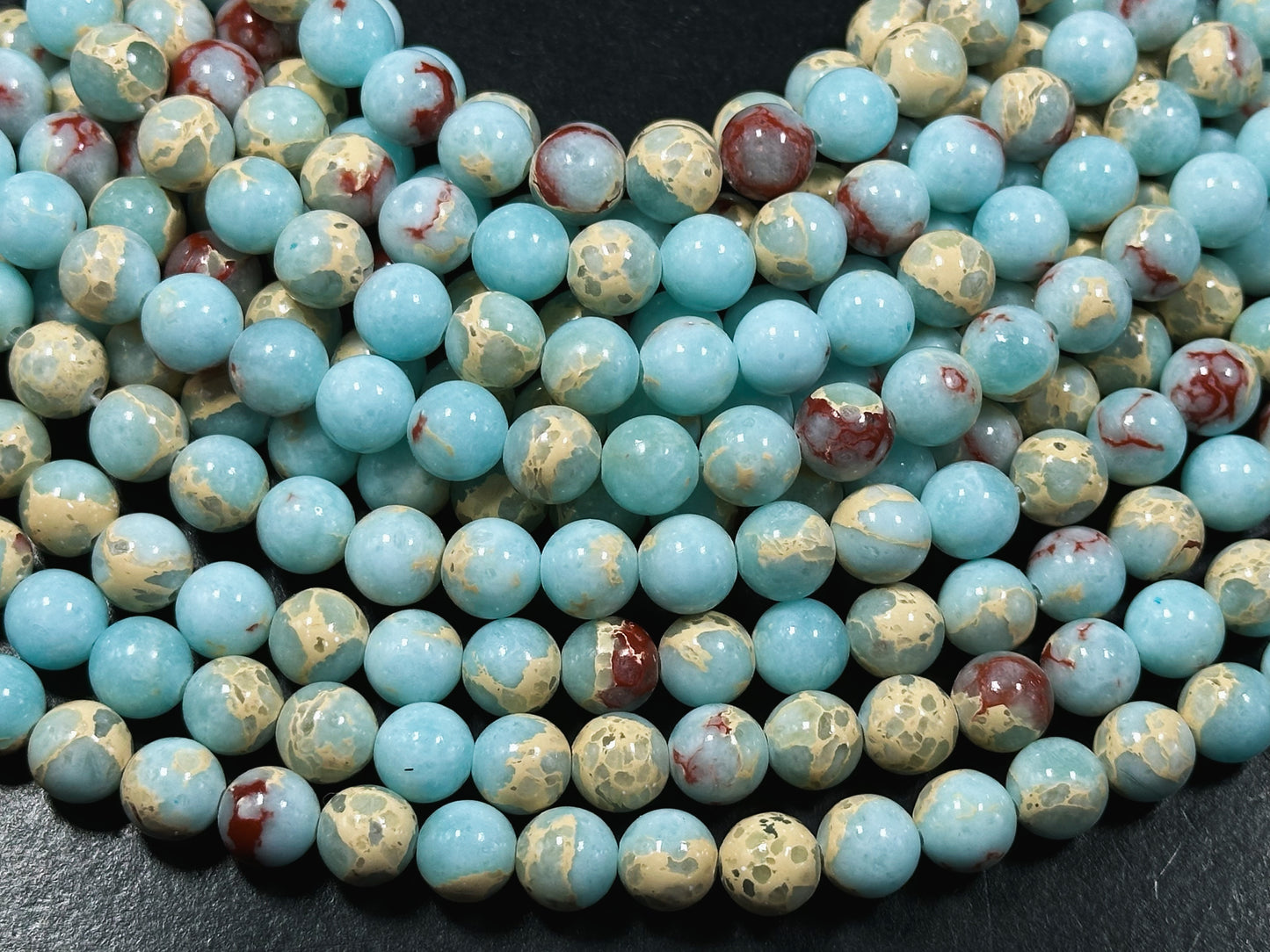 Natural Sea Sediment Jasper Gemstone Bead 6mm 8mm 10mm Round Beads, Beautiful Blue Red Beige Color Imperial Jasper Beads Full Strand 15.5"