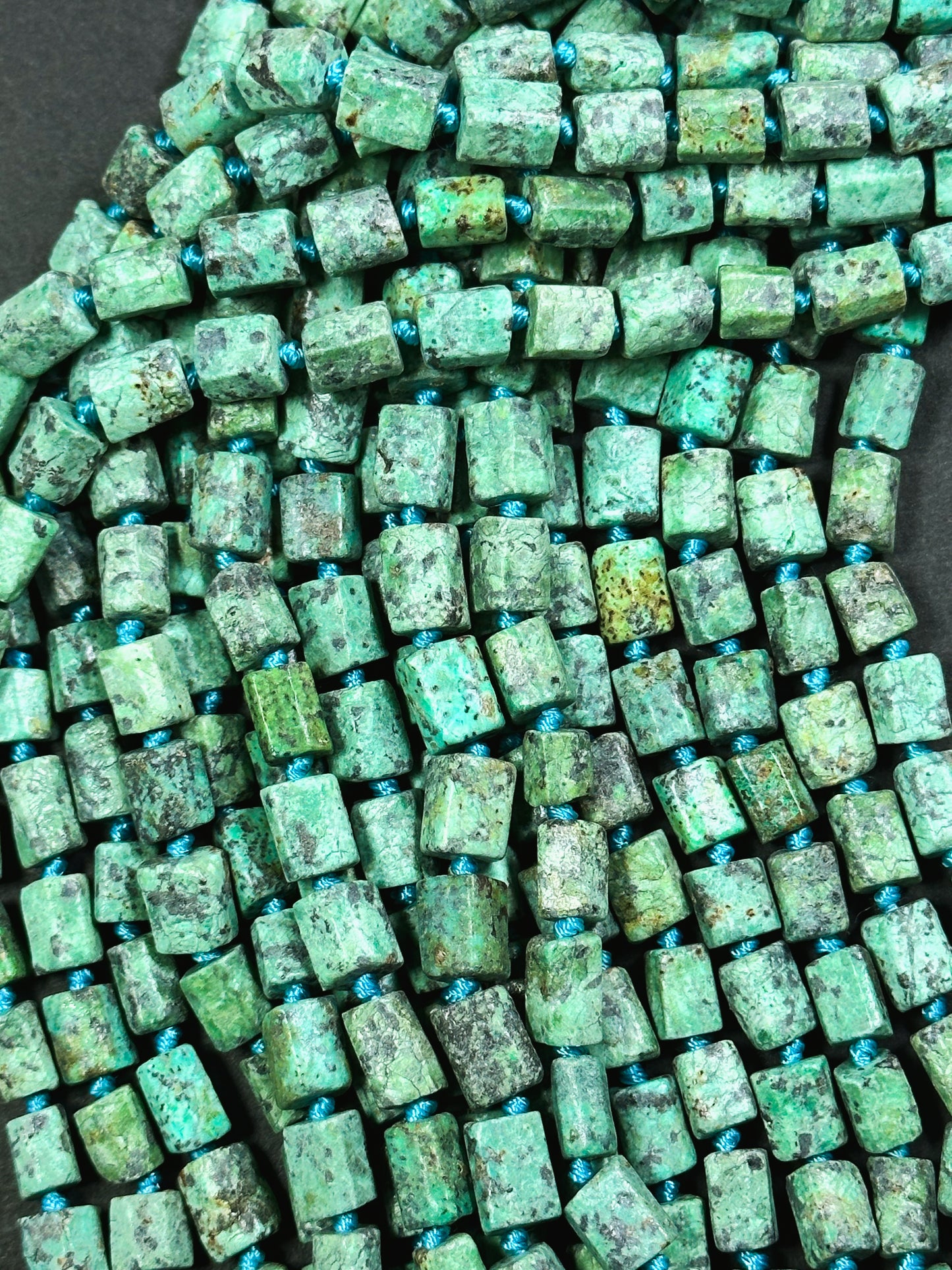 Natural African Turquoise Gemstone Faceted 8x6mm Tube Shape Bead, Beautiful Green Turquoise Color African Turquoise Beads Full Strand 15.5"