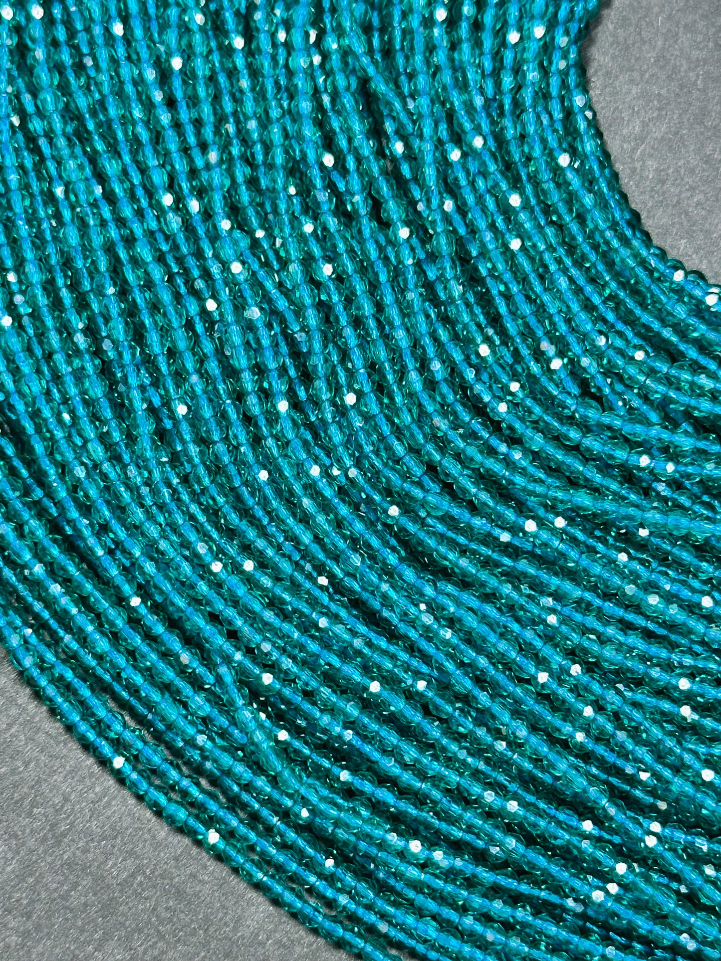 Beautiful Crystal Glass Beads, Faceted 2mm Round Beads, Gorgeous Dark Teal Green-Blue Color Crystal Glass Beads, Glass Spacer Beads 15.5"