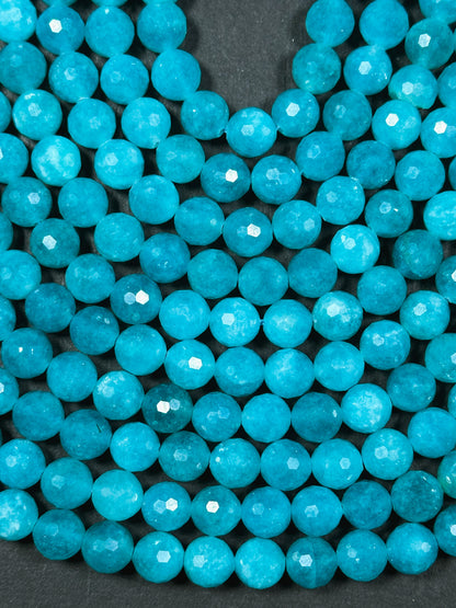 Natural Amazonite Quartz Gemstone Bead Faceted 6mm 8mm 10mm Round Beads, Beautiful Blue Color Amazonite Bead Great Quality Full Strand 15.5"