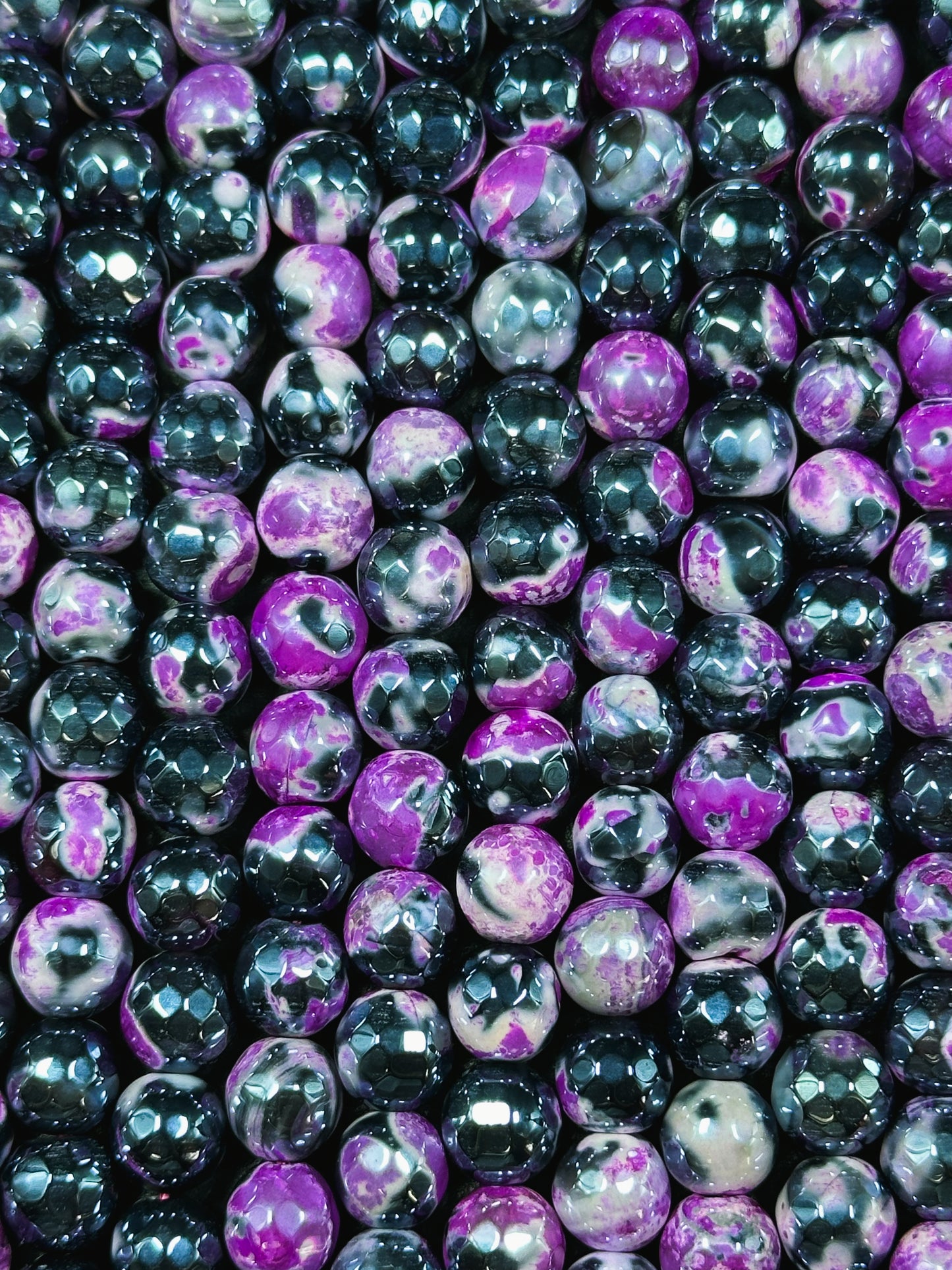 Mystic Natural Tibetan Agate Gemstone Bead Faceted 8mm 10mm Round Beads, Beautiful Mystic Black Pink Agate Stone Beads, Full Strand 15.5"