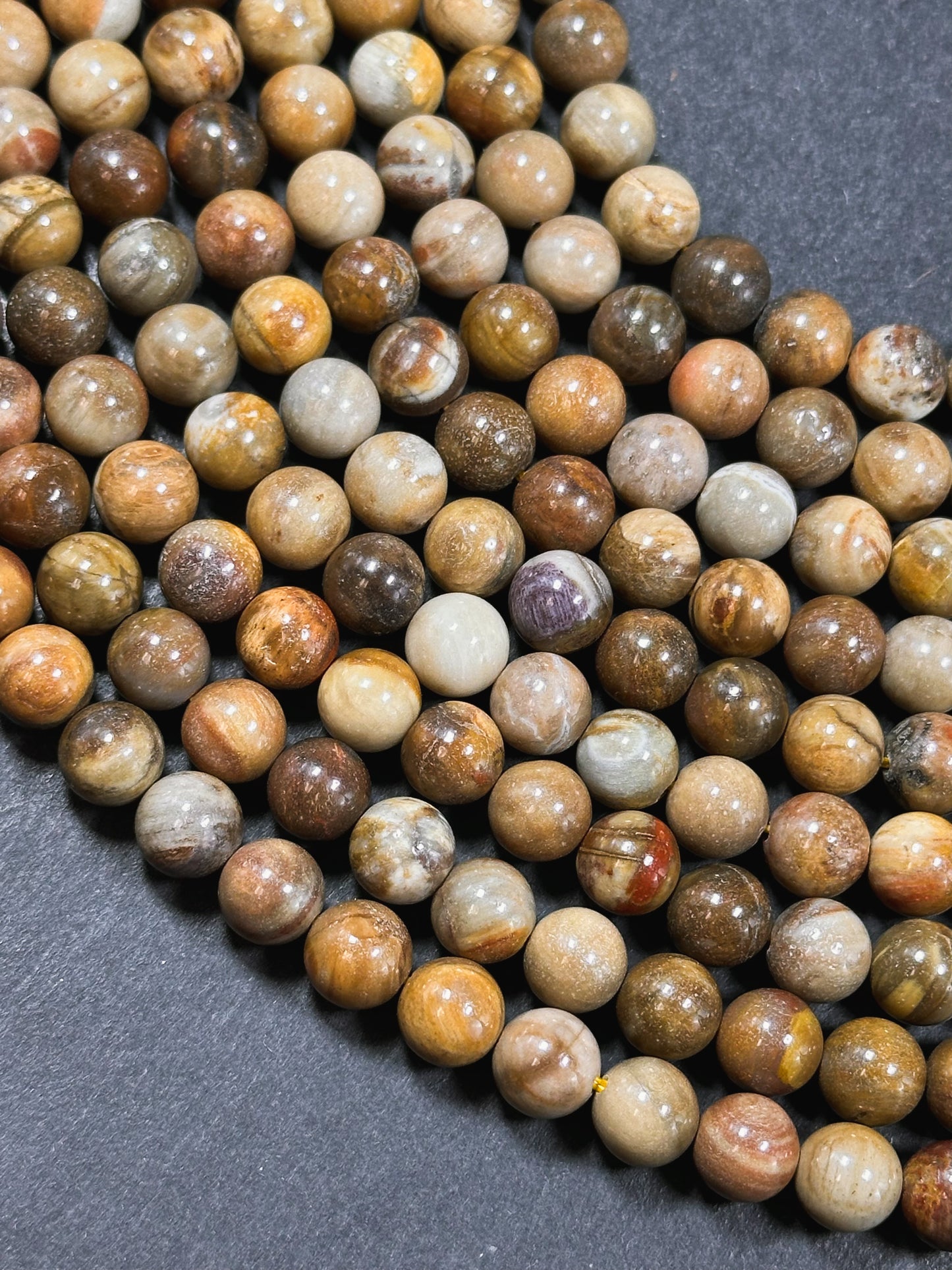 Natural Petrified Wood Jasper Gemstone 4mm 6mm 8mm Round Beads, Beautiful Natural Multicolor Brown Petrified Wood Jasper Stone Beads 15.5"