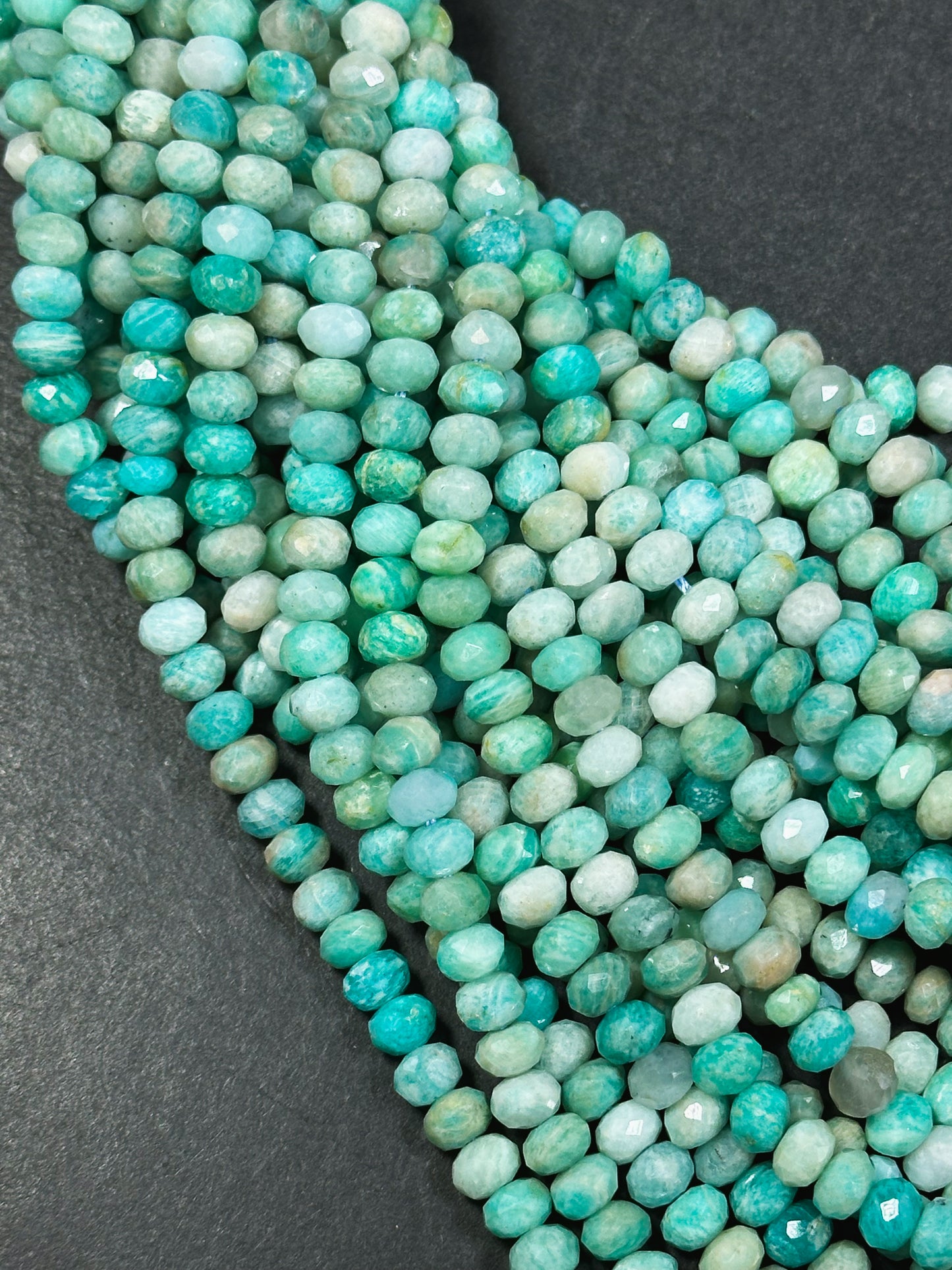 Natural Russian Amazonite Gemstone Bead Faceted 6x4mm Rondelle Shape, Beautiful Natural Green Blue Color Russian Amazonite Bead 15.5" Strand