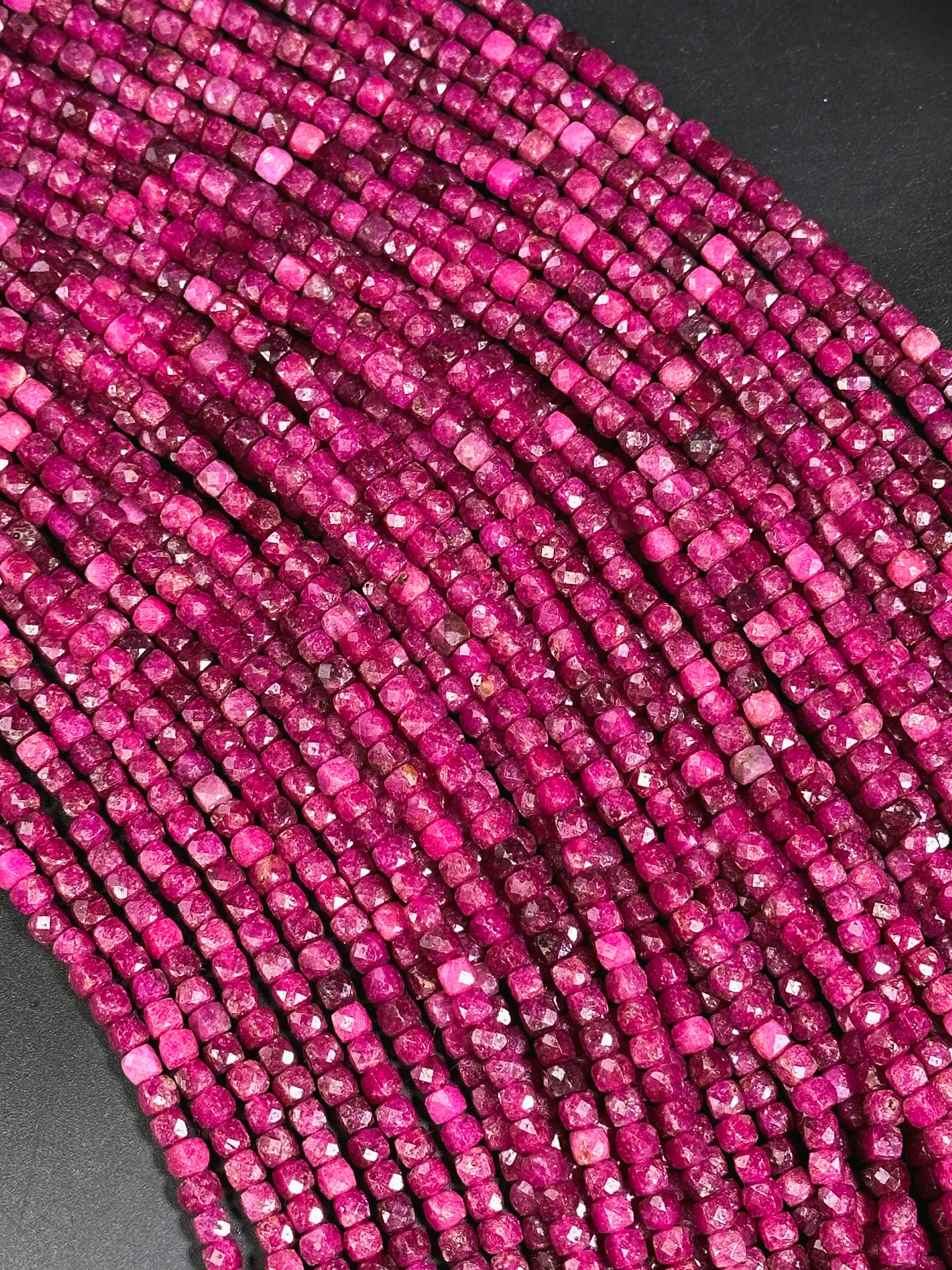 AAA Natural Ruby Gemstone Bead Faceted 4mm Cube Shape, Gorgeous Red Pink Color Ruby Quartz Gemstone Bead Excellent Quality 15.5"