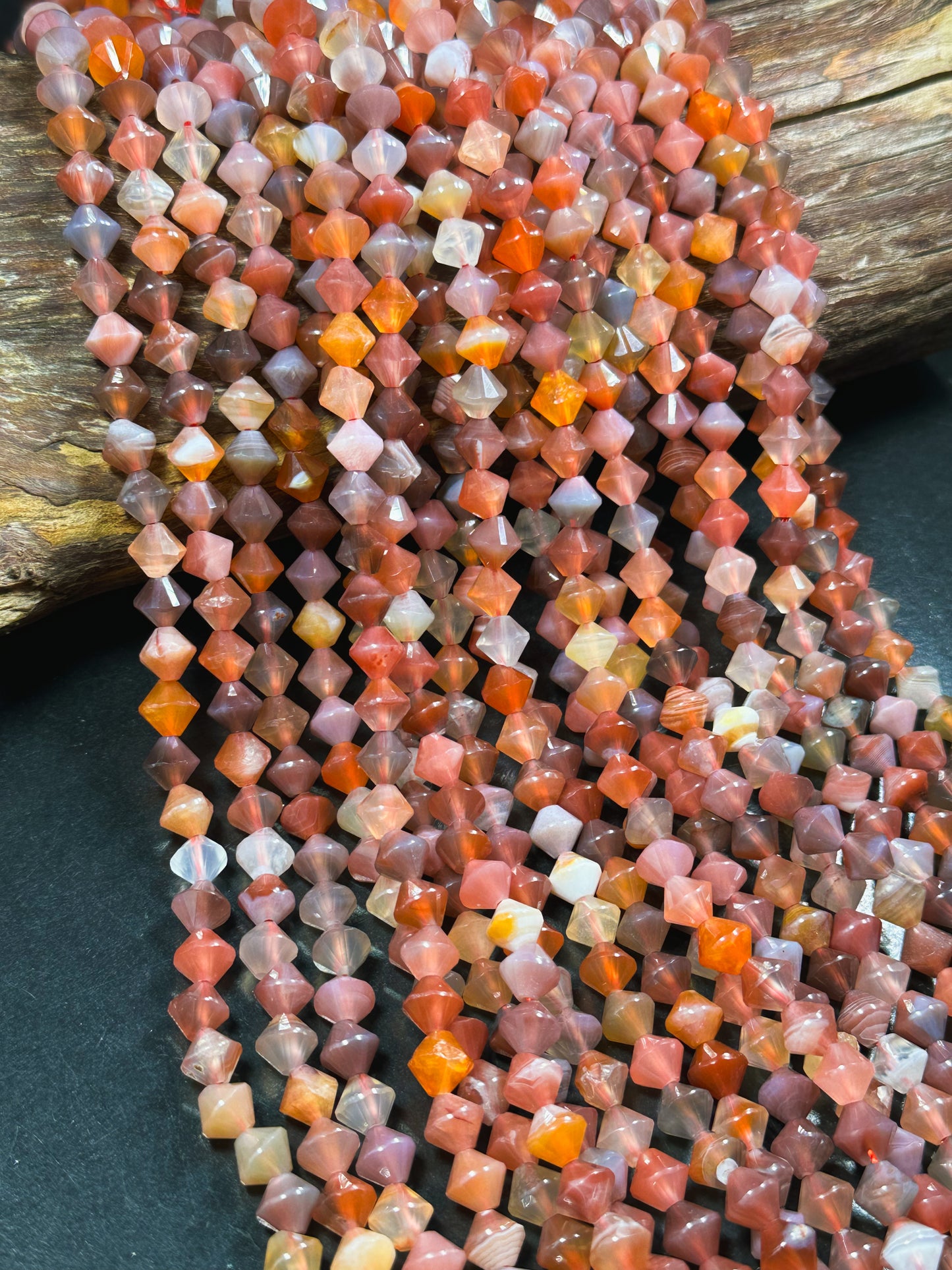 Natural Botswana Agate Gemstone Bead Faceted 8mm Bicone Diamond Shape Bead, Beautiful Natural Multicolor Orange Agate Bead Full Strand 15.5"