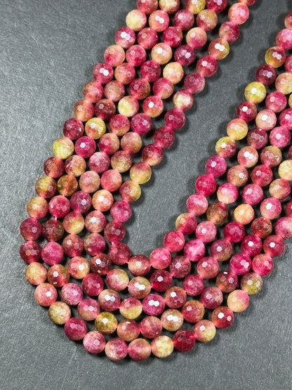 Natural Watermelon Tourmaline Quartz Gemstone Bead Faceted 6mm 8mm 10mm Round Beads, Beautiful Green Red-Pink Color Beads, Great Quality Full Strand 15.5"