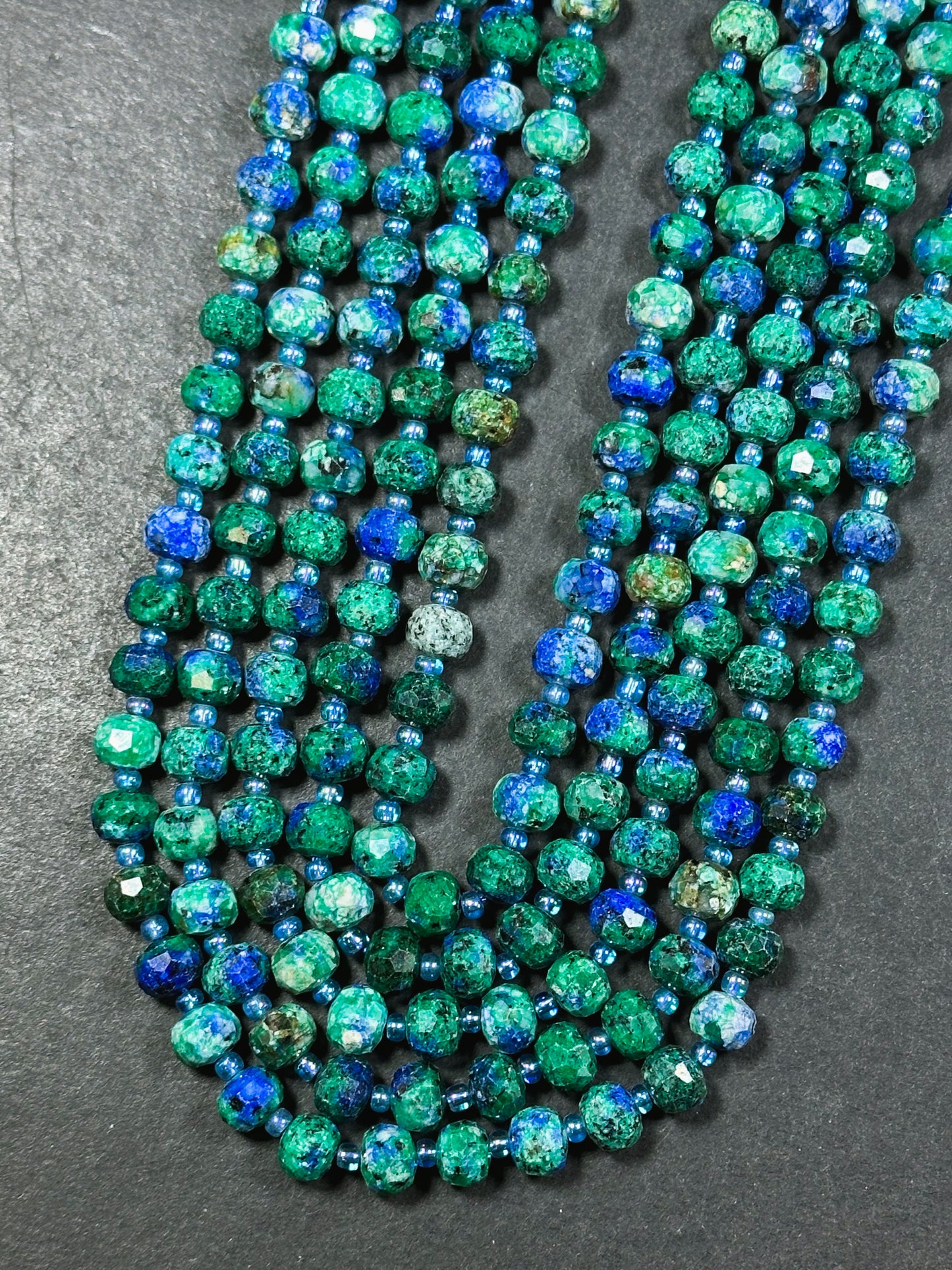 Natural Azurite Gemstone Faceted 8x6mm Rondelle Shape Beads, Beautiful Natural Green Blue Color Azurite Gemstone Beads Great Quality 15.5"