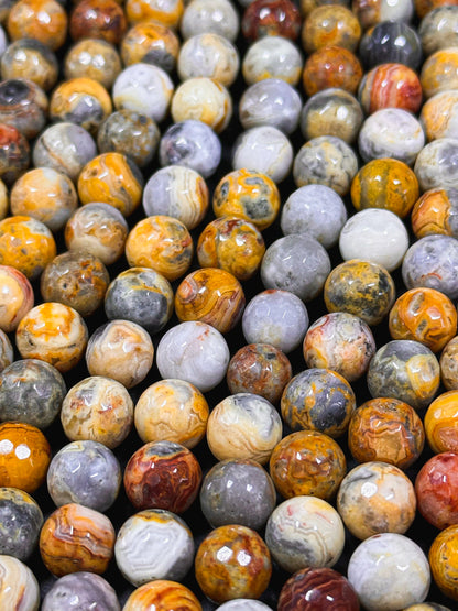 AAA Natural Crazy Lace Agate Gemstone Bead Faceted 4mm 6mm 8mm 10mm 12mm Round Bead, Beautiful Multicolor Gray Yellow Beige Crazy Lace Agate