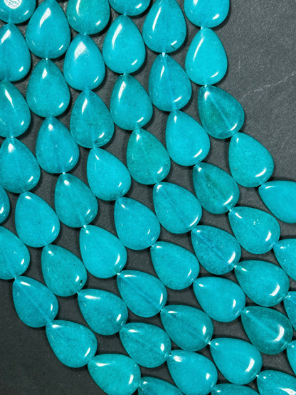 Natural Turquoise Blue Jade Gemstone Bead 20x15mm Teardrop Shape, Beautiful Turquoise Color Jade Beads, Excellent Quality Full Strand 15.5"