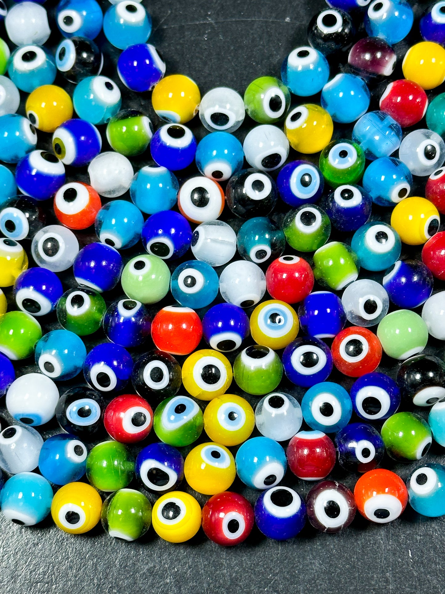 Beautiful Colorful Evil Eye Glass Beads 10mm Round Beads, Beautiful Multicolor Rainbow Evil Eye Amulet Glass Beads, Full Strand Glass Beads