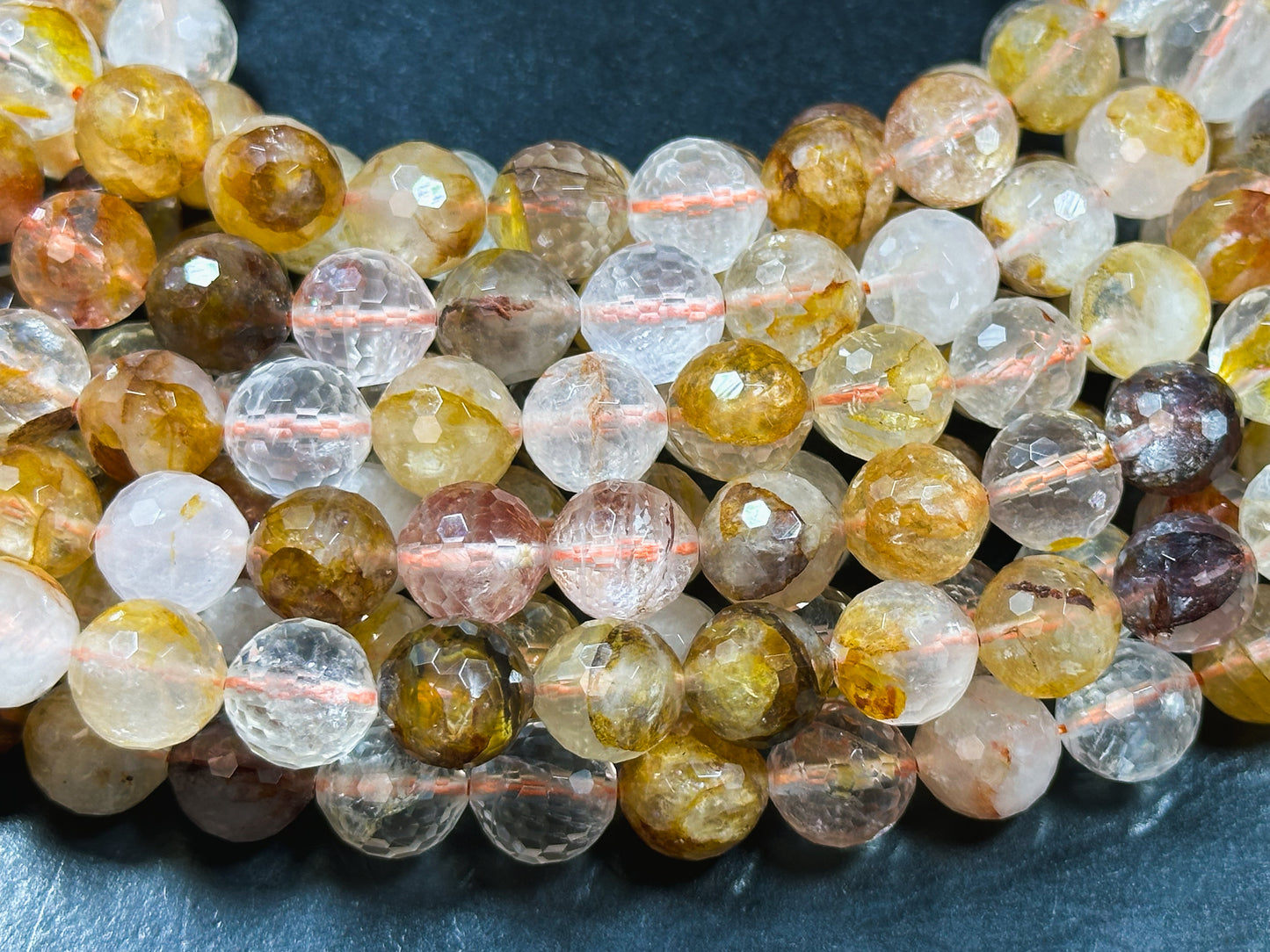 Natural Rutilated Golden Healer Quartz Gemstone Bead Faceted 6mm 8mm 10mm Round Bead, Beautiful Golden Yellow Clear Quartz Bead 15.5" Strand