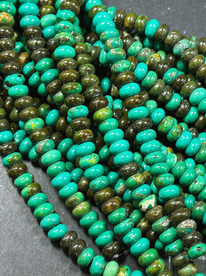 Natural Chinese Turquoise Gemstone Bead 10x6mm Rondelle Shape, Beautiful Green Blue Brown Color Turquoise Beads, Great Quality 15.5" Strand