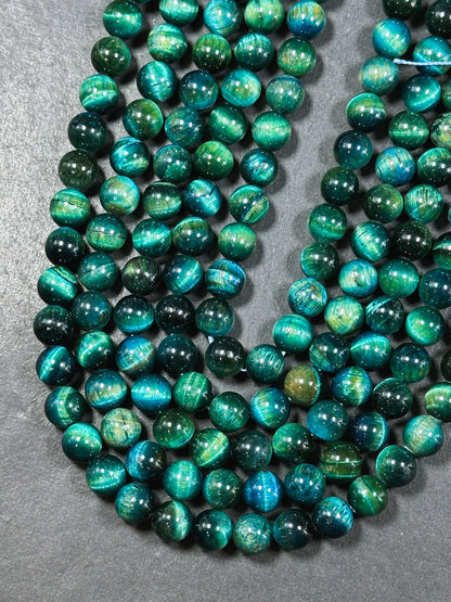 Beautiful Turquoise Green Teal Tiger Eye Gemstone 10mm Round Beads, Gorgeous Turquoise Green Teal Color Tiger Eye Gemstone Beads 15.5"